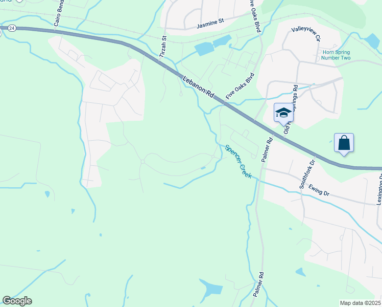 map of restaurants, bars, coffee shops, grocery stores, and more near 2016 Hedgelawn Drive in Lebanon