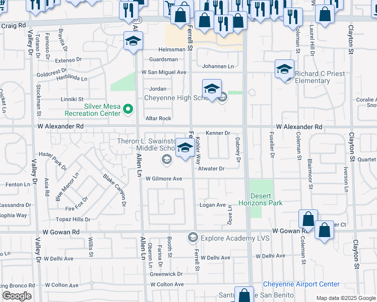 map of restaurants, bars, coffee shops, grocery stores, and more near 3902 Cheryl Clay Way in North Las Vegas