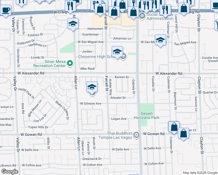 map of restaurants, bars, coffee shops, grocery stores, and more near 3903 Kohler Way in North Las Vegas