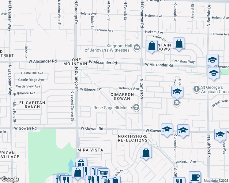 map of restaurants, bars, coffee shops, grocery stores, and more near 8229 West Gilmore Avenue in Las Vegas