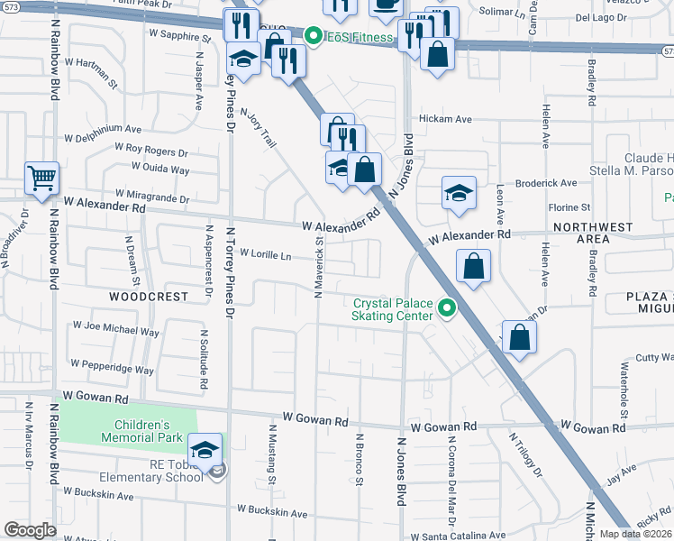 map of restaurants, bars, coffee shops, grocery stores, and more near 3933 Lazy Pine Street in Las Vegas