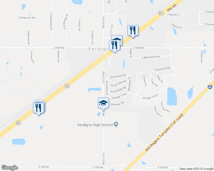 map of restaurants, bars, coffee shops, grocery stores, and more near 8000 Forest Glen Road in Claremore