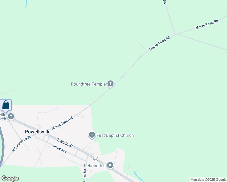 map of restaurants, bars, coffee shops, grocery stores, and more near 130 Moore Town Road in Ahoskie