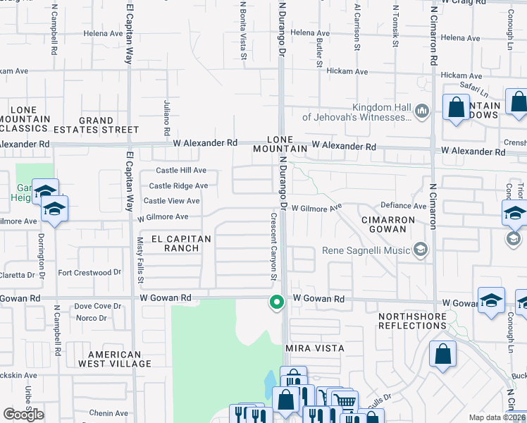 map of restaurants, bars, coffee shops, grocery stores, and more near 8517 West Gilmore Avenue in Las Vegas