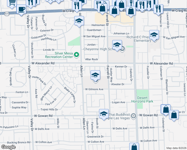 map of restaurants, bars, coffee shops, grocery stores, and more near 3913 Mineola Way in North Las Vegas