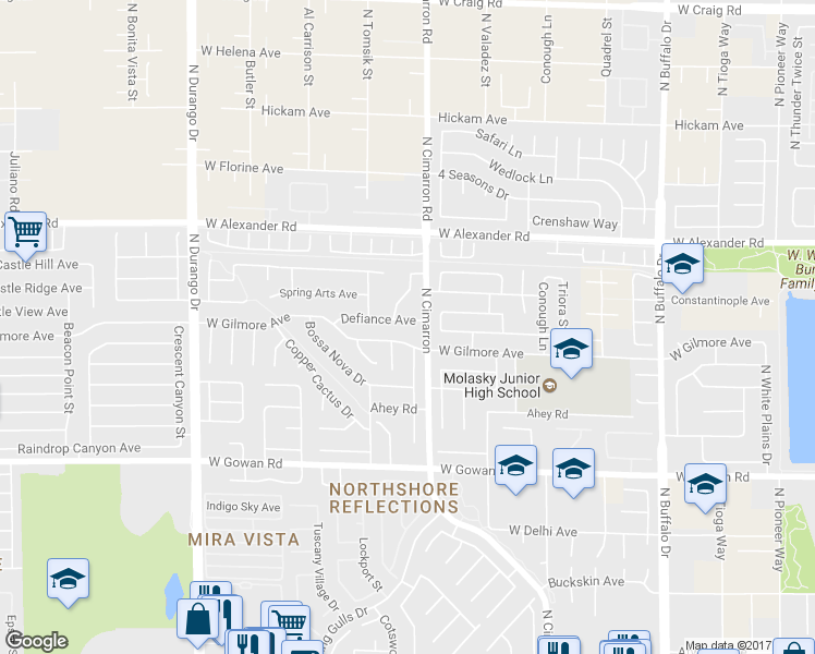 map of restaurants, bars, coffee shops, grocery stores, and more near 8109 Defiance Avenue in Las Vegas