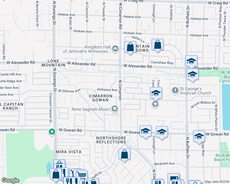 map of restaurants, bars, coffee shops, grocery stores, and more near 8109 Defiance Avenue in Las Vegas