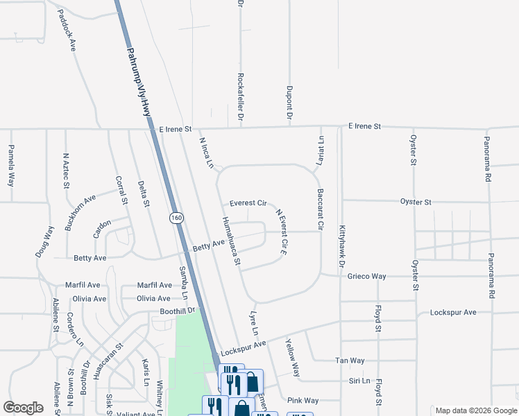 map of restaurants, bars, coffee shops, grocery stores, and more near 1241 Everest Circle in Pahrump