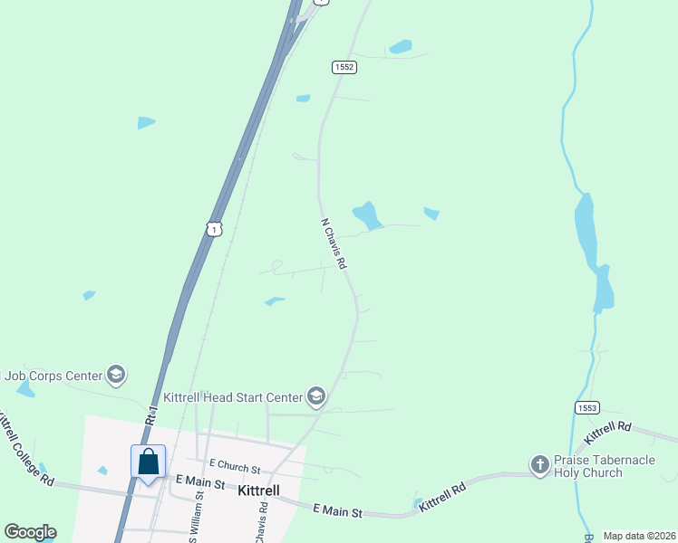 map of restaurants, bars, coffee shops, grocery stores, and more near 989 North Chavis Road in Kittrell