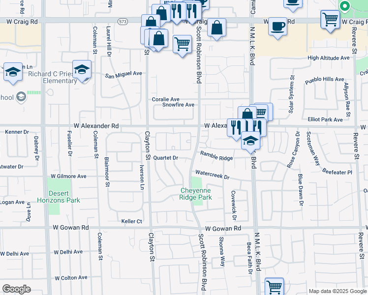 map of restaurants, bars, coffee shops, grocery stores, and more near 1881 West Alexander Road in North Las Vegas