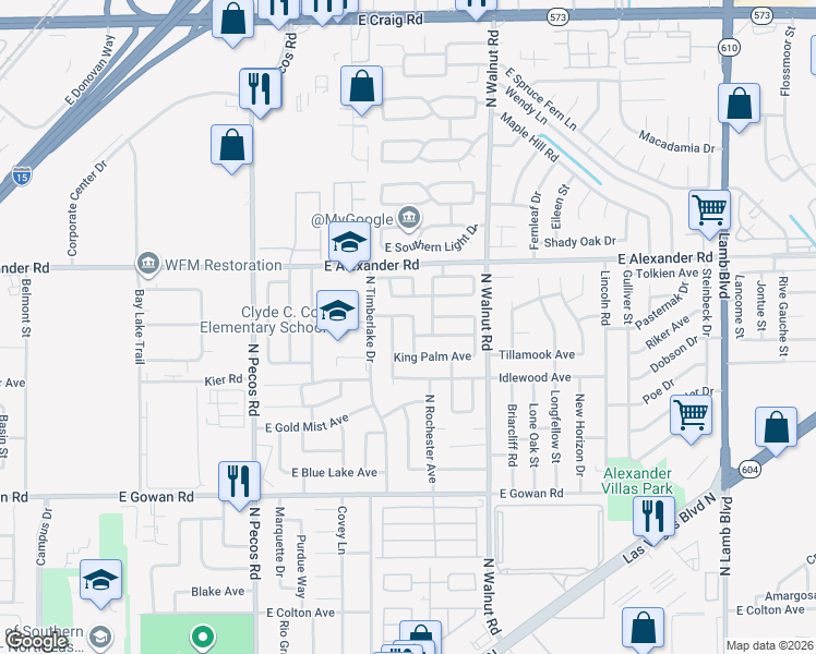 map of restaurants, bars, coffee shops, grocery stores, and more near 3893 White Cedar Drive in Las Vegas