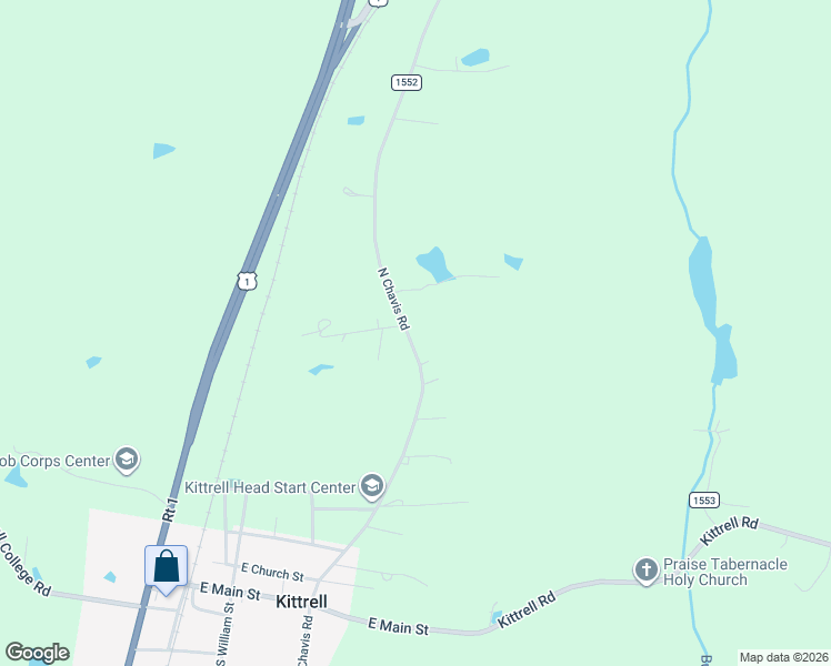 map of restaurants, bars, coffee shops, grocery stores, and more near 989 North Chavis Road in Kittrell