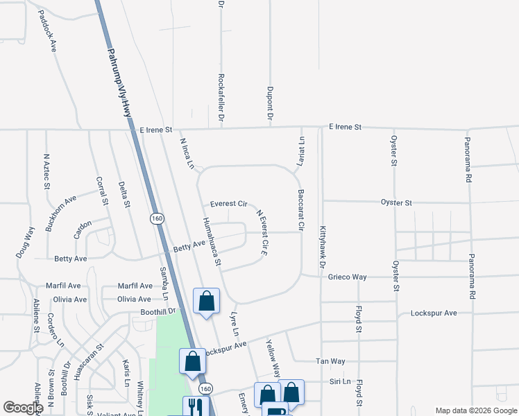map of restaurants, bars, coffee shops, grocery stores, and more near 1741 Everest Circle in Pahrump