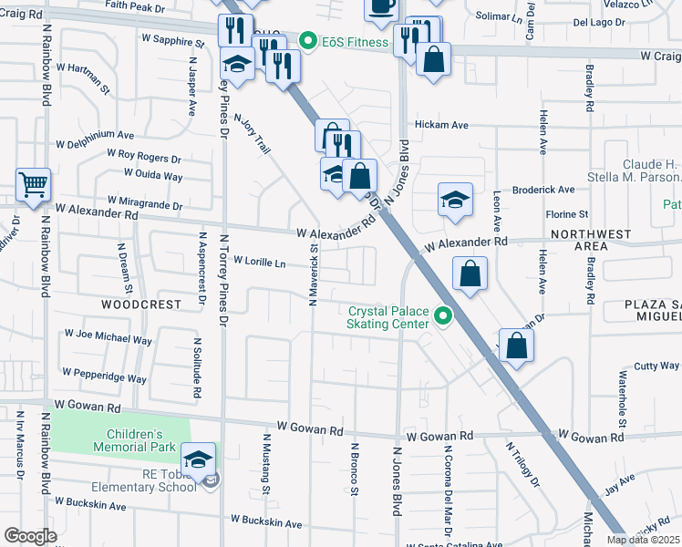 map of restaurants, bars, coffee shops, grocery stores, and more near 3933 Lazy Pine Street in Las Vegas