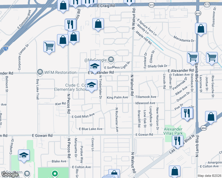 map of restaurants, bars, coffee shops, grocery stores, and more near 3893 White Cedar Drive in Las Vegas