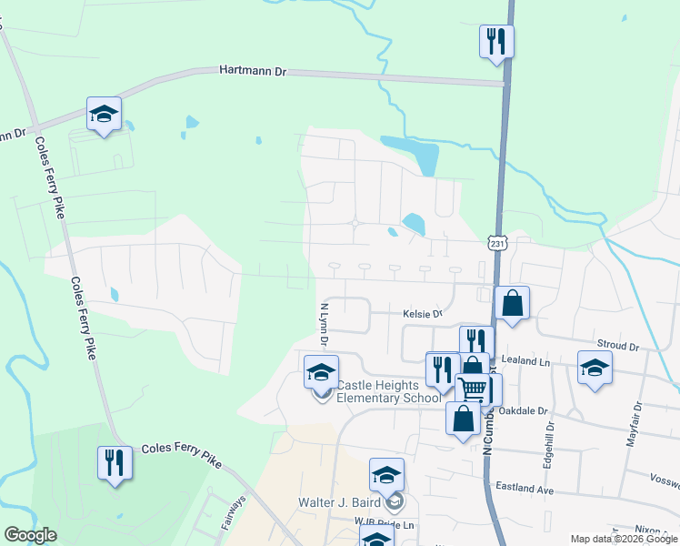 map of restaurants, bars, coffee shops, grocery stores, and more near 217 Tucker Trice Boulevard in Lebanon