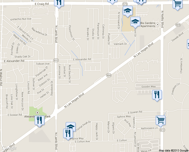 map of restaurants, bars, coffee shops, grocery stores, and more near 4575 Chanted Heart Avenue in Las Vegas