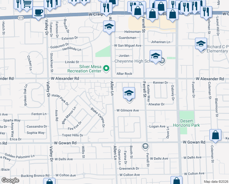 map of restaurants, bars, coffee shops, grocery stores, and more near 3949 Blaine Drive in North Las Vegas