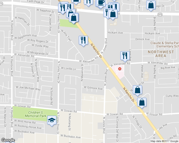 map of restaurants, bars, coffee shops, grocery stores, and more near 3933 Lazy Pine Street in Las Vegas