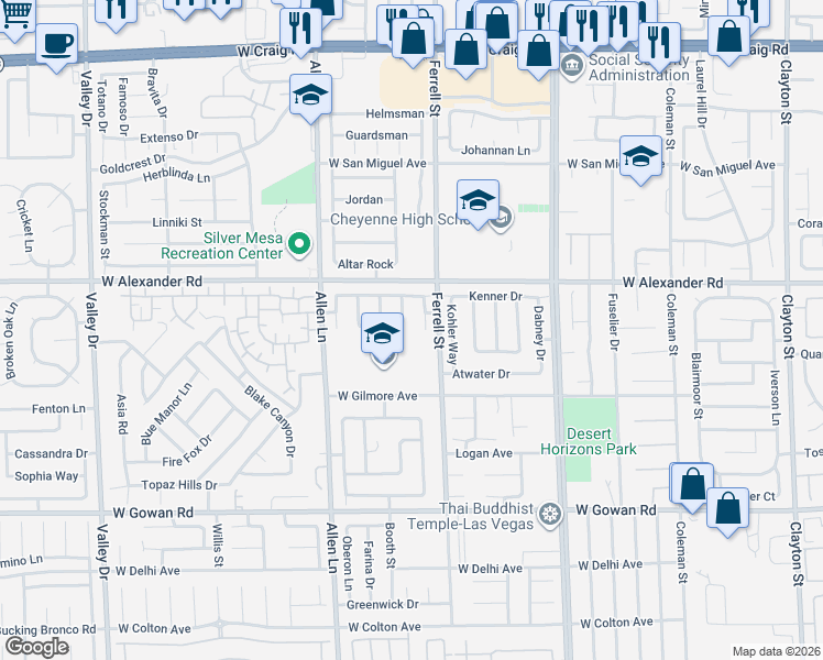 map of restaurants, bars, coffee shops, grocery stores, and more near 3914 Cheryl Clay Way in North Las Vegas