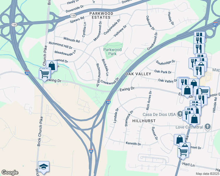 map of restaurants, bars, coffee shops, grocery stores, and more near in Nashville
