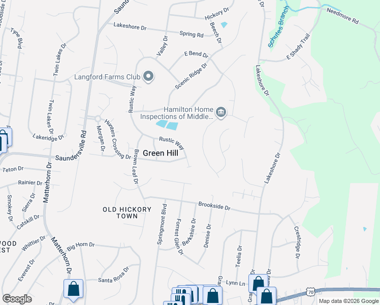 map of restaurants, bars, coffee shops, grocery stores, and more near 824 Overhills Drive in Green Hill