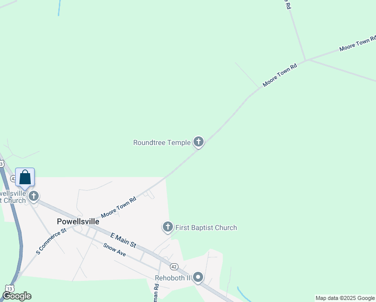map of restaurants, bars, coffee shops, grocery stores, and more near 119 Moore Town Road in Ahoskie