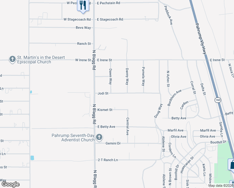 map of restaurants, bars, coffee shops, grocery stores, and more near 171 Jodi Street in Pahrump