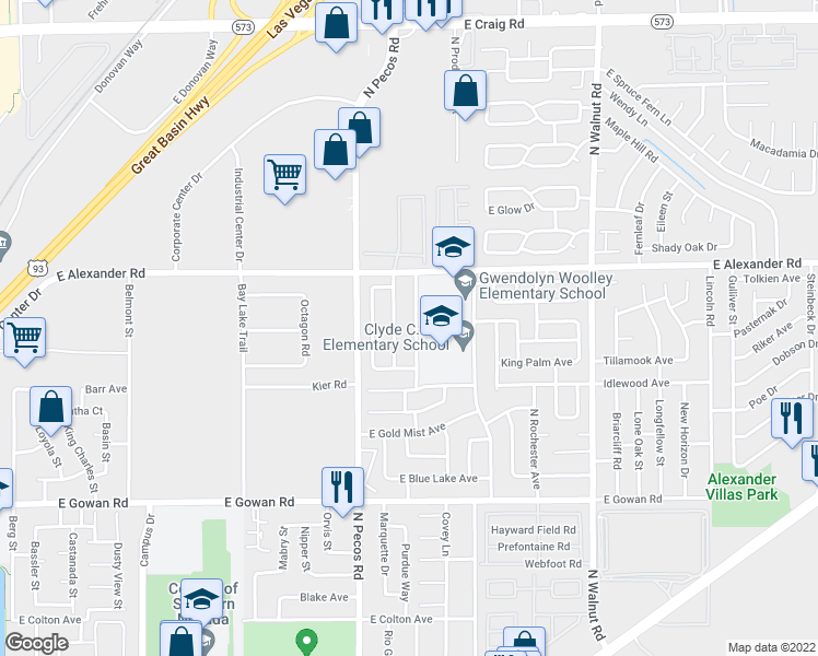 map of restaurants, bars, coffee shops, grocery stores, and more near 3927 North Eblick Wash Drive in Las Vegas