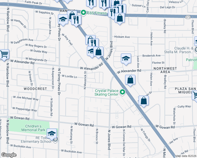 map of restaurants, bars, coffee shops, grocery stores, and more near 3913 Sweet Pine Street in Las Vegas