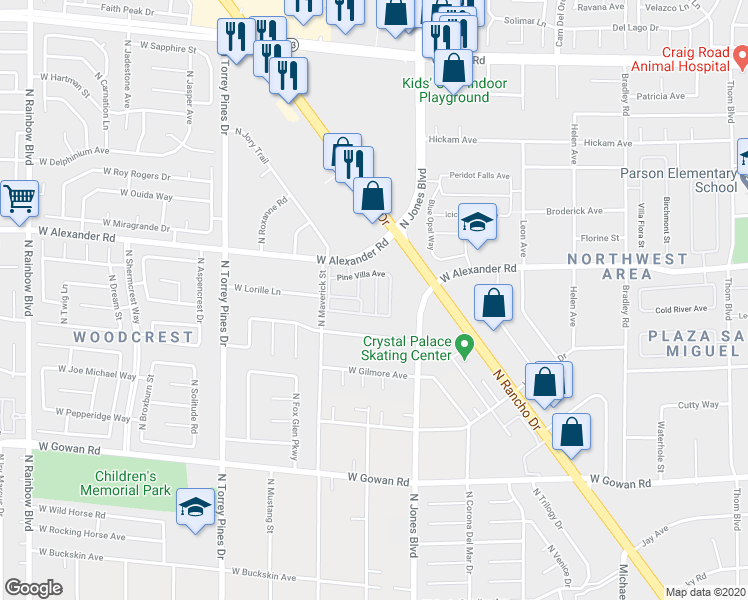 map of restaurants, bars, coffee shops, grocery stores, and more near 3921 Prescott Pines Street in Las Vegas