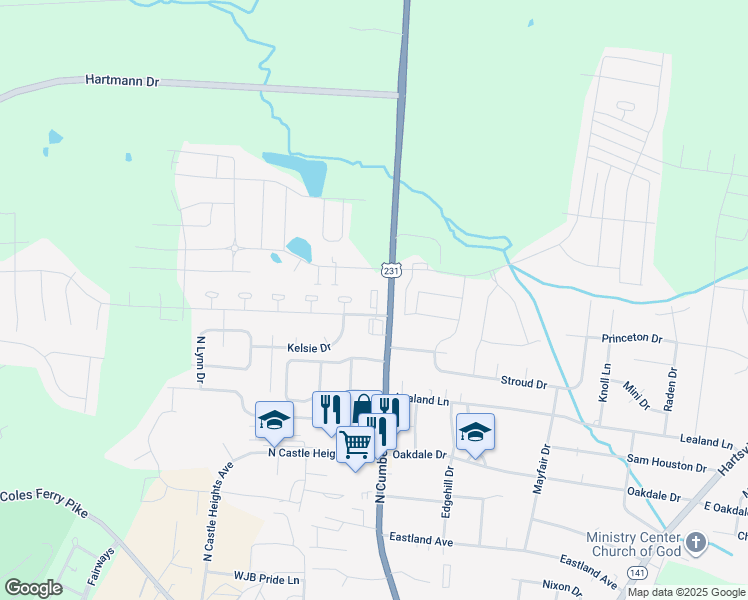 map of restaurants, bars, coffee shops, grocery stores, and more near 1470 Hunters Point Pike in Lebanon