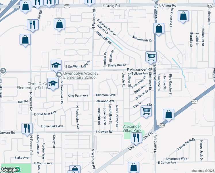 map of restaurants, bars, coffee shops, grocery stores, and more near 3897 Longfellow Street in Las Vegas