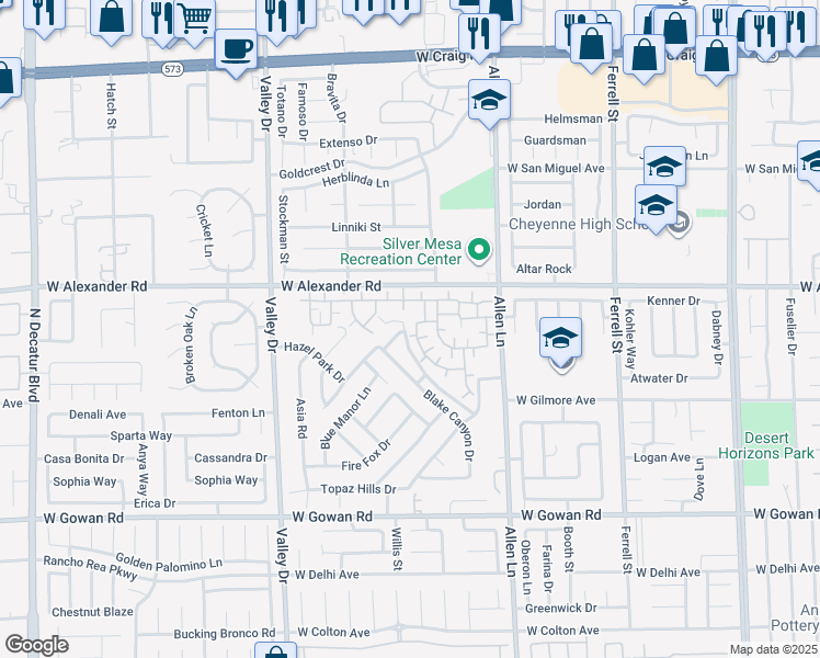 map of restaurants, bars, coffee shops, grocery stores, and more near 1166 Ankara Walk Drive in North Las Vegas