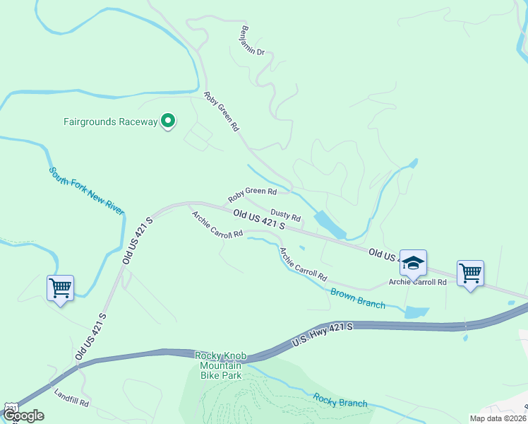 map of restaurants, bars, coffee shops, grocery stores, and more near 218 Dusty Road in Boone