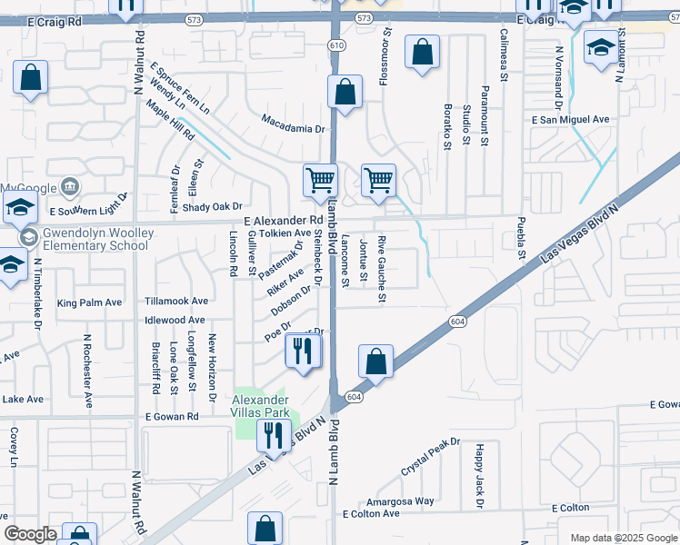 map of restaurants, bars, coffee shops, grocery stores, and more near 3883 Lancome Street in Las Vegas