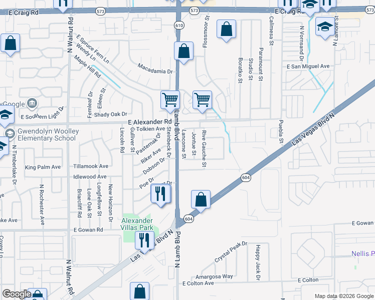 map of restaurants, bars, coffee shops, grocery stores, and more near 3890 Lancome Street in Las Vegas