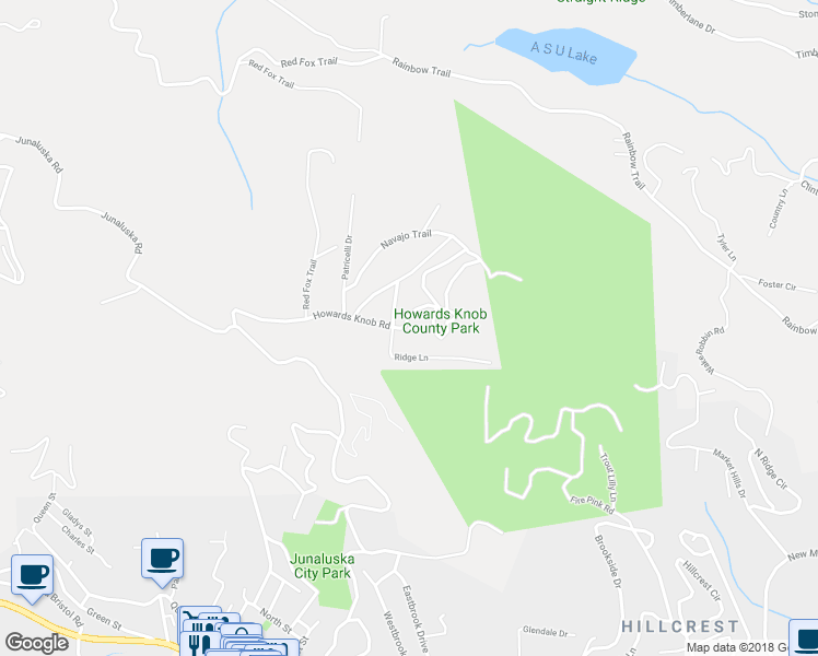 map of restaurants, bars, coffee shops, grocery stores, and more near 530 Howards Knob Road in Boone