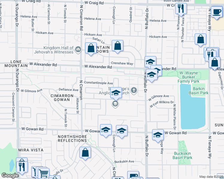 map of restaurants, bars, coffee shops, grocery stores, and more near 3805 Conough Lane in Las Vegas