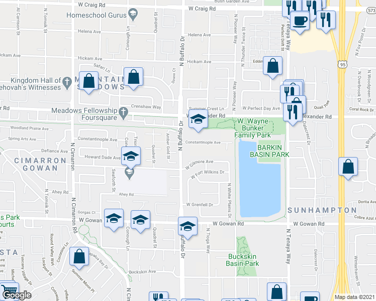 map of restaurants, bars, coffee shops, grocery stores, and more near 3898 North Buffalo Drive in Las Vegas