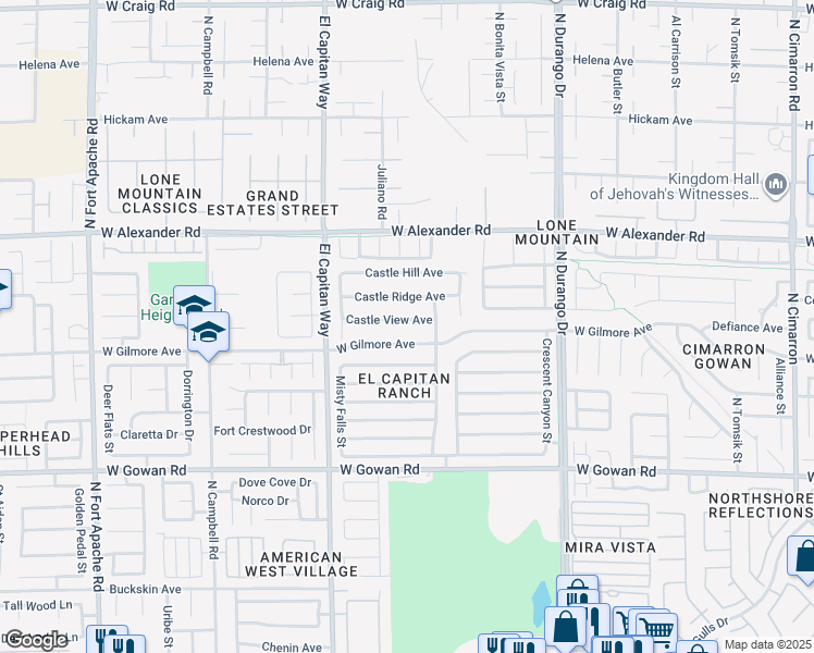 map of restaurants, bars, coffee shops, grocery stores, and more near 8720 Castle View Avenue in Las Vegas