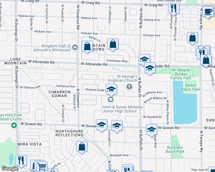 map of restaurants, bars, coffee shops, grocery stores, and more near 3805 Conough Lane in Las Vegas