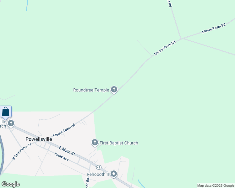 map of restaurants, bars, coffee shops, grocery stores, and more near 134 Moore Town Road in Ahoskie