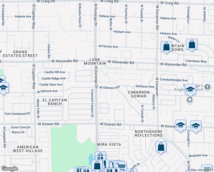 map of restaurants, bars, coffee shops, grocery stores, and more near 8440 West Gilmore Avenue in Las Vegas