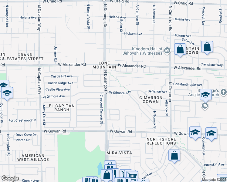 map of restaurants, bars, coffee shops, grocery stores, and more near 8456 West Gilmore Avenue in Las Vegas