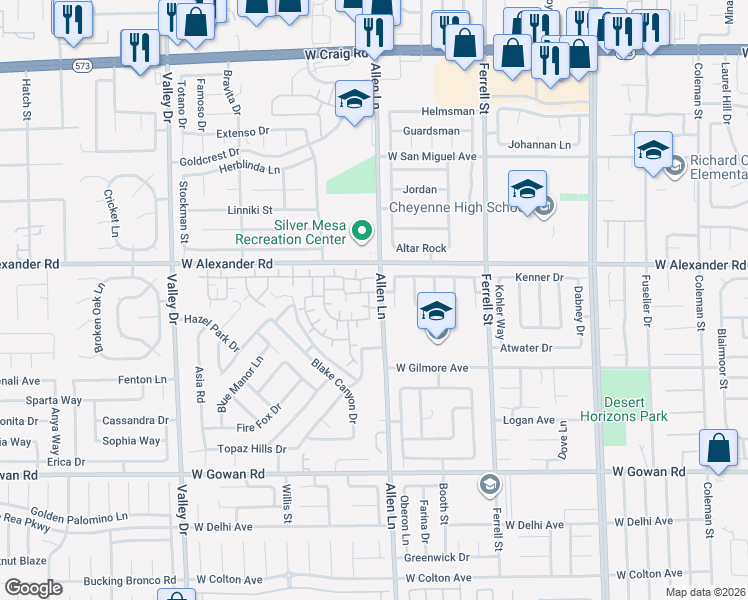 map of restaurants, bars, coffee shops, grocery stores, and more near 3949 Blaine Drive in North Las Vegas