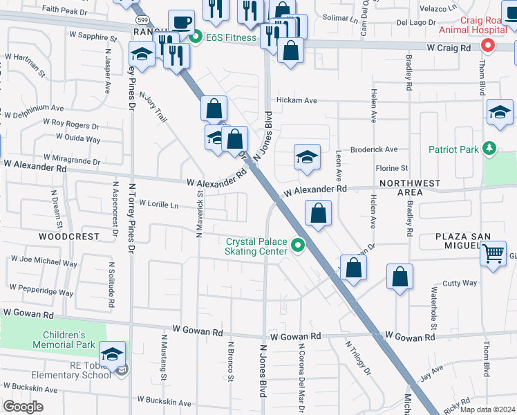 map of restaurants, bars, coffee shops, grocery stores, and more near 3941 North Rancho Drive in Las Vegas