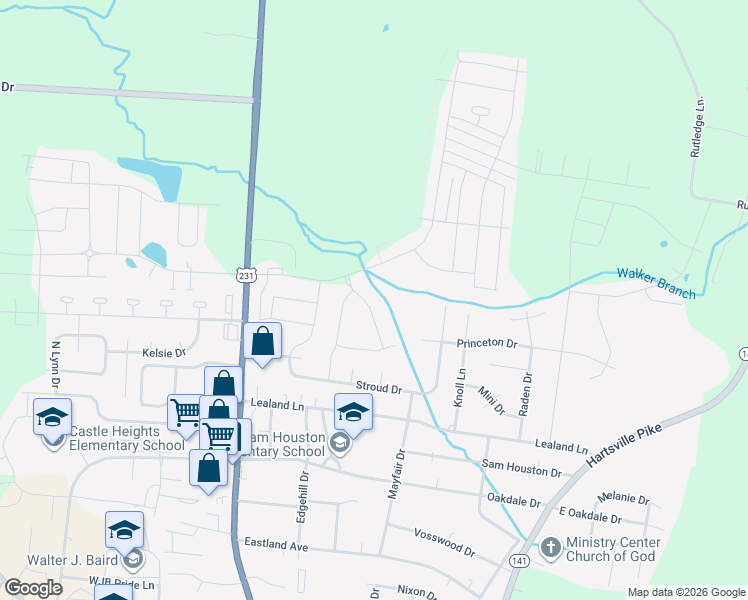 map of restaurants, bars, coffee shops, grocery stores, and more near 401 Montgomery Place in Lebanon