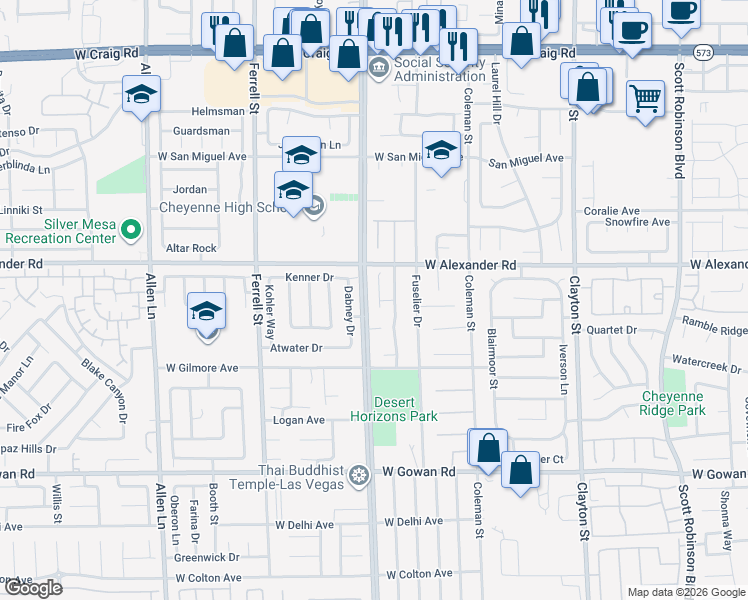 map of restaurants, bars, coffee shops, grocery stores, and more near 3921 Ravens Court in North Las Vegas