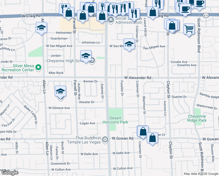map of restaurants, bars, coffee shops, grocery stores, and more near 3921 Ravens Court in North Las Vegas
